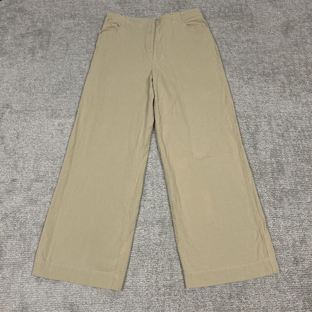 J Jill Pants Womens 12 Tan Khaki Wide Leg Cotton Trousers Career Office Casual